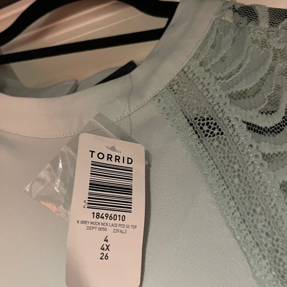 NWT Torrid Studio Crepe Jersey Mock Neck Lace Inset Top 4X - Picture 3 of 4